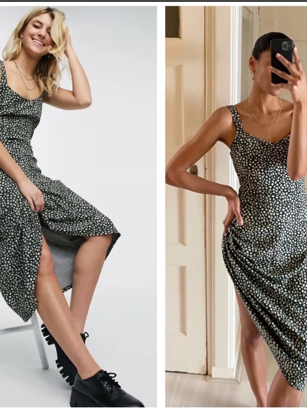 Free People Lorelai Printed Midi Dress Tie Back Black Daisy Floral
